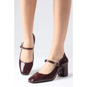 Mio Gusto Alda Bordo Renk Rugan Küt Burunlu Kadın Topuklu Ayakkabı