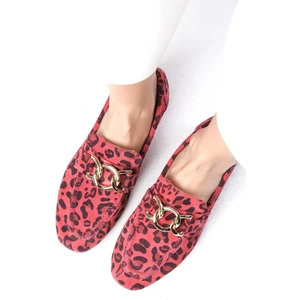Mio Gusto Myrcella Süet Turuncu Renk Leopar Desenli Zincir Aksesuarlı Küt Burunlu Kadın Loafer Ayakkabı