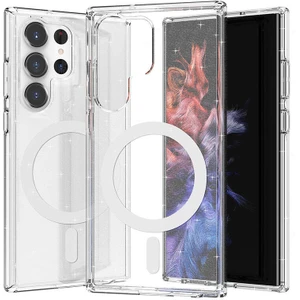 Samsung Galaxy S23 Ultra Kılıf Magsafeli Şeffaf Simli Parlak Allstar Silikon