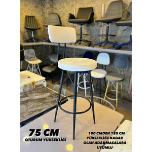 Yeni, Mila Beyaz Babyface Kumaş Bar Sandalyesi.75 cm Oturum Yüksekliği