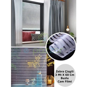 3 Metre x 60 cm Uv Koruyucu Transparan 3D Buzlu Zebra Çizgili Cam Banyo Pencere Folyosu Statik Sticker