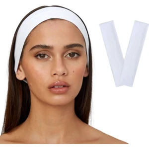 Salvia Dione 2'li Spor Saç Bantları - Elastik Kaymaz İnce Saç Ter Kafa Bandı Bandana, Kadın & Erkek Koşu Fitness Yoga Pilates Makyaj Yüz Yıkama Atletik Egzersiz Saç Bandı Beyaz