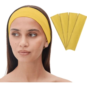 Salvia Dione 4'lü Spor Saç Bantları - Elastik Kaymaz İnce Saç Ter Kafa Bandı Bandana, Kadın & Erkek Koşu Fitness Yoga Pilates Makyaj Yüz Yıkama Atletik Egzersiz 4'lü Saç Bandı Seti Koyu Sarı