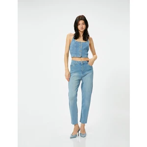 Yüksek Bel Kot Pantolon Rahat Kesim Hafif Dar Paça - Mom Slim Jeans