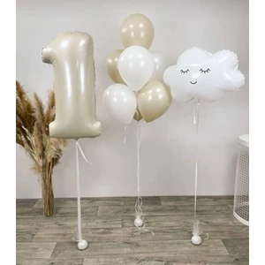 Yaş Doğum Günü Set Bulut Folyo Balon Bej Krem Yaş Doğum Günü Set Yaş Pastel Folyo Balon