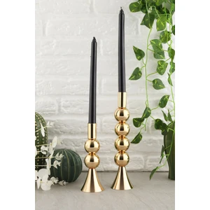 TR Turan Collection Sare 2'li Şamdan Seti Gold Kaplama Dekoratif Metal Mumluk, 4-2 Top