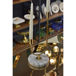 TR Turan Collection 2'li Mermer Tabanlı Gold Şamdan,şık Mermer Metal Mumluk