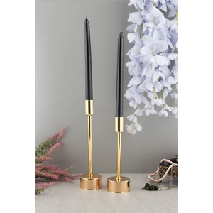 TR Turan Collection Defne 2'li Şamdan Gold Dekoratif Metal Mumluk Altın Kaplama Şamdan Seti