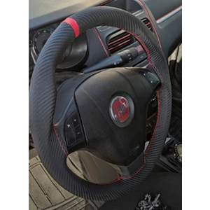 Özgüven Oto Giyim Oto Direksiyon Kılfı Karbon Kırmızı Yüzükü ve Dikişli