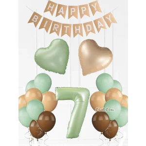 Retro Su Yeşili Rakam Folyo Balon Retro Kalp Folyo Balon Doğum Günü Balon Seti