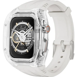 Watch 44MM Uyumlu  WI-WB013 Rambo Serisi 2in1 Şeffaf Pc Kasa Koruyuculu Kauçuk Kordon Beyaz