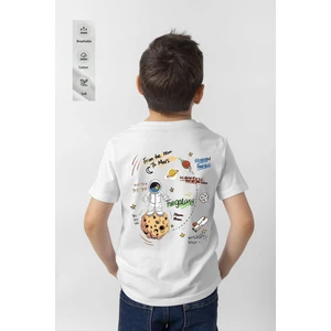 Çocukça Giy Çocukçagiy The Galaxy Astronot Baskılı Erkek Kız Çocuk Pamuklu Bisiklet Yaka Tshirt