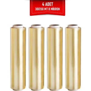 Sarı Gıda Streç 30 cm 150 mt(Net) 8 Mic 4 Adet Dayanıklı Steril Esnek Mutfak, Temizlik, Gıda Ambalajı, Iş Streç