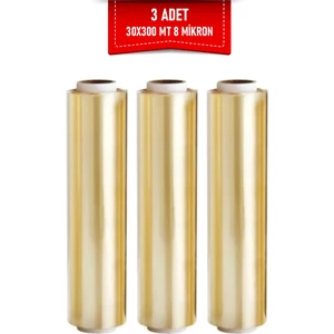 Sarı Gıda Streç 30 cm 300 mt(Net) 8 Mic 3 Adet Dayanıklı Steril Esnek  Mutfak, Temizlik, Gıda Ambalajı, Iş Streç