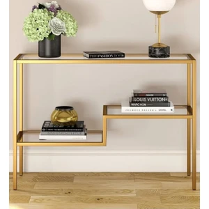 Tino Furniture Vatikan Gold Metal Cam Raflı Dresuar Konsol