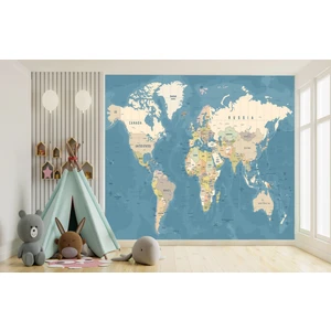 Umut Gergi Tavan Mavi Dünya Haritası Temalı Tek Parça Duvar Kağıdı