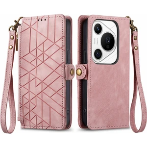 Huawei Pura 70 Pro+ Için Geometrik Fermuarlı Deri Kılıf (Yurt Dışından)