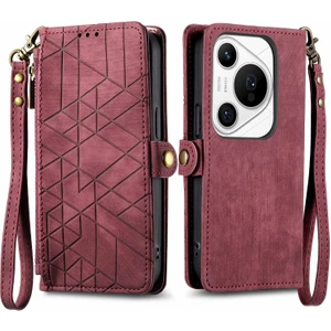 Huawei Pura 70 Pro+ Için Geometrik Fermuarlı Deri Kılıf (Yurt Dışından)