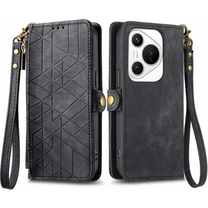Huawei Pura 70 Için Geometrik Fermuarlı Deri Kılıf (Yurt Dışından)