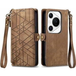 Huawei Pura 70 Pro Için Geometrik Fermuarlı Deri Kılıf (Yurt Dışından)