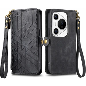 Huawei Pura 70 Pro+ Için Geometrik Fermuarlı Deri Kılıf (Yurt Dışından)