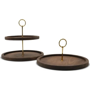 Rabo Craft 2 Katlı ve Tek Katlıyuvarlak Kulp Desenli Kulp Ahşap Kek Pasta Sunumluk Standı, Servis Sunum Tabağı