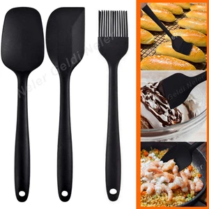 Isıya Dayanıklı Yanmaz Yapışmaz Silikon Spatula Seti 3 Parça Siyah Yumurta Fırçası Hamur Fırçası