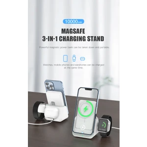 10.000 Mah Magsafe Powerbankli 3 In 1 Kablosuz Şarj Standı Iphone, Apple Watch, Kulaklık