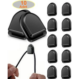 10 Adet Koblo Tutucu Siyah Çok Amaçlı Kanca Kablo Toparlayıcı Yapışkanlı Askı Araç İçi Askı Aparatı