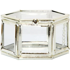Kapaklı Cam Kutu Altıgen Gümüş