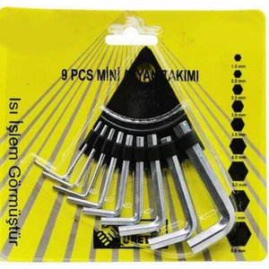 9 Parça Çelik Alyan Seti Kısa Düz Köşe Alyan Anahtar Takımı 1,5mm-8mm Arası  Alyan Takımı Allen Anah