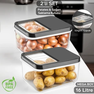 Meleni Home 2'li 16 Litre Sürgülü Kapak Sebzelik, Patates Soğan Saklama Kabı, Erzak Saklama Kabı-Antrasit