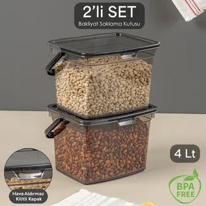 Meleni Home 2 Parça Deterjan , Un ve Bakliyat Saklama Kabı-Erzak Saklama Kutusu Platin 2 x 4 Lt
