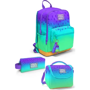 Coral High 3'lü Okul Çanta Seti Mor Lila Renk Geçişli Ergonomik Tasarım 18 Litre