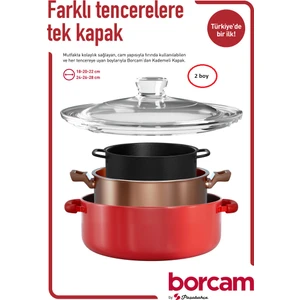 Borcam Kapak 2 Li Set Cam Tencere Kapağı