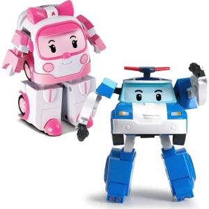2 Paket Poli + Amber Dönüşen Robot Oyuncaklar, 4" Dönüştürülebilir Aksiyon Figürü Oyuncak, Acil Durum Araç Playset, Tatil Doğum Günü Kurtarma Araba Oyuncakları Erkekler Kızlar Içi (Yurt Dışından)