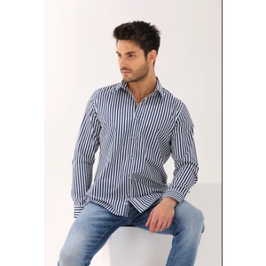 Catto Peak Lacivert Çizgili  Beyaz Regular Erkek Gömlek