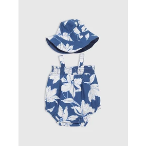 Erkek Bebek Mavi Çiçek Desenli Şapkalı Outfit Set