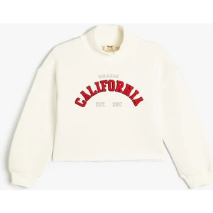 Crop Oversize Kolej Sweatshirt Dik Yaka Şardonlu