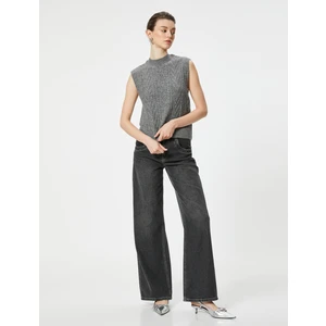 Örgü Süveter Dokulu Bisiklet Yaka Kolsuz