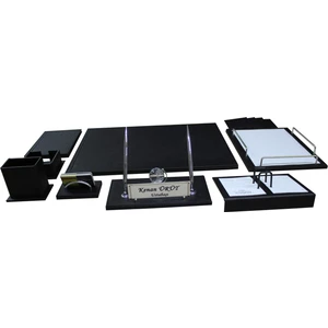 Sümen Dünyası Prestij Siyah Lüx Isimlikli Evrak Raflı 12 (Oniki) Parça Ofis Masa Sümen Takımı