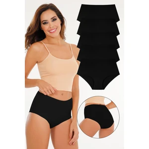 Kadın Yüksek Bel Lazer Kesim (Beli Lastikli) 5li Külot Set - KTS2035 5-SİYAH