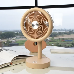 Coverzone Taşınabilir Mini USB Fan Evde Ofiste Masaüstü 4 Kademeli Dönebilen Başlıklı Lityum Şarj Edilebilir Mini Vantilatör Soğutucu 30CM Mini Fan YS2283 - Sütlü Kahverengi