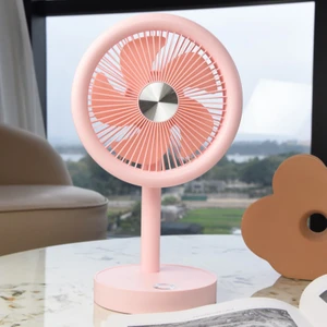 Coverzone Taşınabilir Mini USB Fan Evde Ofiste Masaüstü 4 Kademeli Dönebilen Başlıklı Lityum Şarj Edilebilir Mini Vantilatör Soğutucu 30CM Mini Fan YS2283 - Pembe