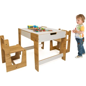 Anka Montessori Ahşap Oyun ve Aktivite Masası ve Sandalyesi 0-6 Yaş (1 Masa + 2 Sandalye)