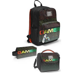 Coral High Siyah Gri Gamer Desenli 3’lü Okul Çanta Seti SET0123640
