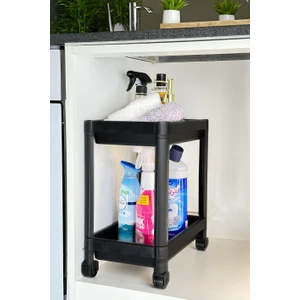 Mutfak Köşesi 2 Katlı Tekerlekli Düzenleyici Raf Beyaz, Banyo Dolabı Rafı, Mutfak Tezgah ve Evye Altı, Deterjanlık