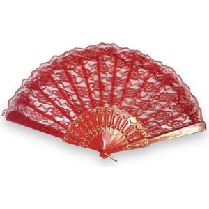 Yelpaze  Tüllü Gelin 877-12 Tül Detaylı Dekoratif Gelin Yelpaze Kırmızı
