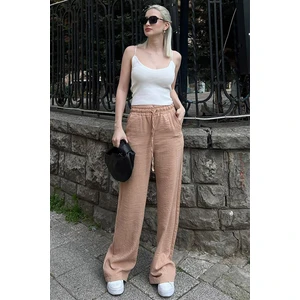 CMZ Collection Kadın Beli Lastikli Yazlık Dokulu Palazzo Pantolon