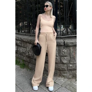 CMZ Collection Kadın Beli Lastikli Yazlık Dokulu Palazzo Pantolon